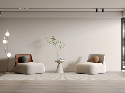 Modern Leisure Sofa Set With Beige Seats Side Table Green Plant And Floor Lamp 3d model