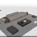 Modern Minimalist Sofa Coffee Table Set With Beige Sofa Black Table Ottoman Chairs And Rug