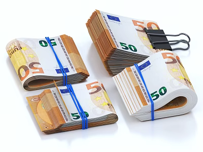 Decorative Ornament Set Featuring Bundled 50 Euro Banknotes With Blue Ropes And Various Arrangements 3d model