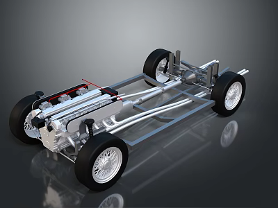Detailed 3D Model of Car Chassis with Wheels and Frame Structure 3d model