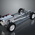 Detailed 3D Model of Car Chassis with Wheels and Frame Structure