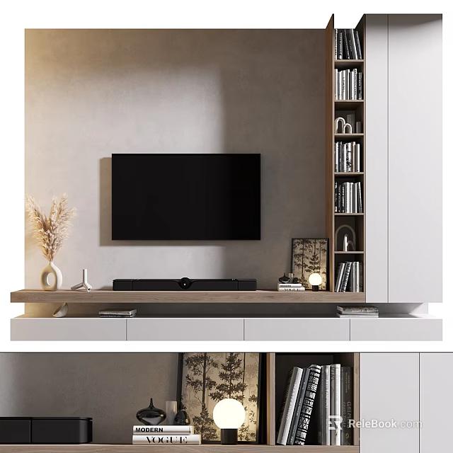 Modern TV Wall Design With Shelves And Minimalist Decor 3d model
