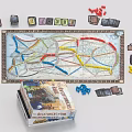 Railways of the World Board Game with Map Colored Tokens and Cards