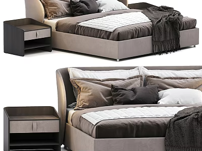 Modern Upholstered Double Bed Design With Nightstand Pillows And Throw Blanket 3d model