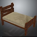 Wooden Bed Frame With Carved Headboard Footboard And Light Beige Mattress