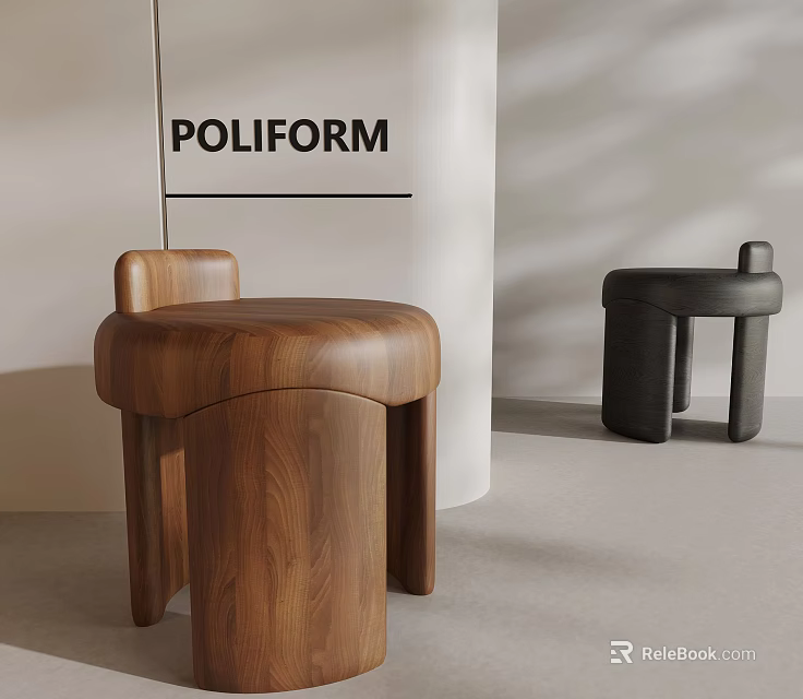 Poliform Modern Stools Featuring Wooden And Black Sleek Design Elements 3d model