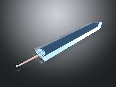 Long Blue Blade Sword With Wooden Hilt And Decorative Circular Element 3d model