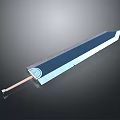 Long Blue Blade Sword With Wooden Hilt And Decorative Circular Element