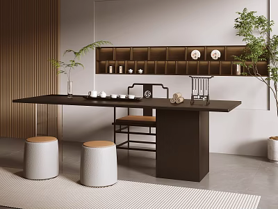 New Chinese-style Solid Wood Tea Table and Chair 3d model
