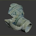 Ceramic Jug With Blue Green Glaze Decorative Patterns And Curved Handle