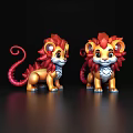 Adorable Lion Figurines With Red Mane Golden Body And Curly Tail