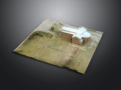 Detailed Brown Building Model Featuring White Roof And Grass Surroundings Yard Layout 3d model