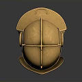 Golden Medieval Knight Armor Helmet With Shiny Metallic Finish And Red Base