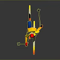 Skier Skiing With Poles Skis In Yellow Gray Jacket Red Hat Gloves On Gray Background