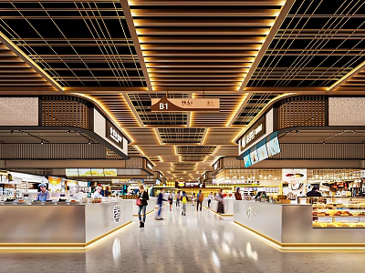 Shopping Mall Stores Interior With Modern Ceiling Lighting And Customers Walking Through Retail Shops 3d model