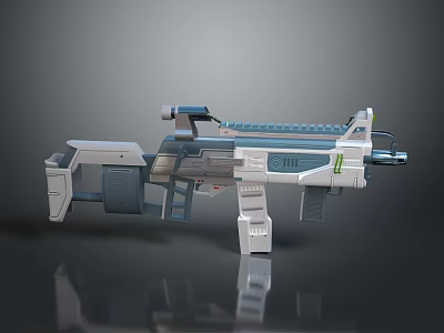 Futuristic Sci Fi Weapon Design With Gray Blue Color Complex Structure Barrel And Magazine 3d model