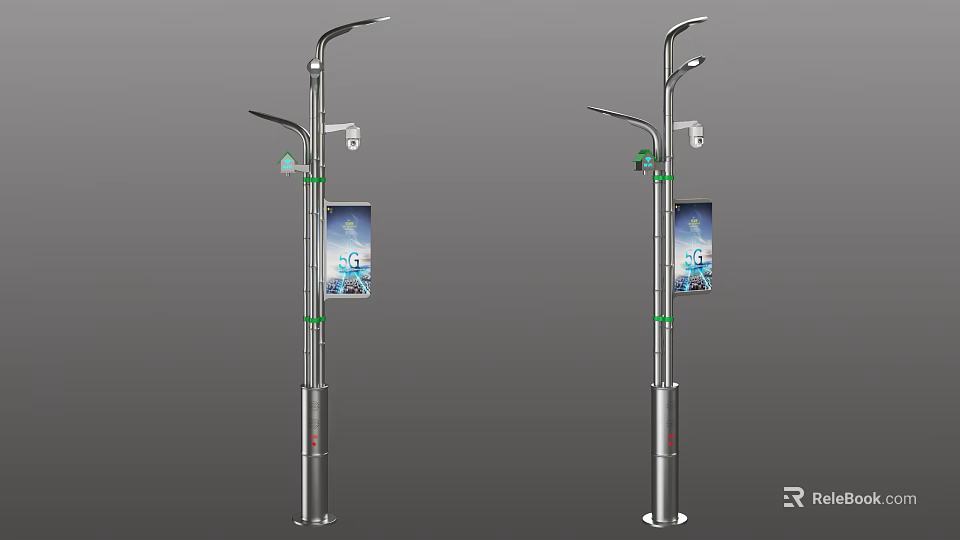 Modern Outdoor Lights with Lamp Posts Cameras and Advertising Billboards 3d model 