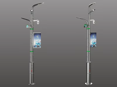 Modern Outdoor Lights with Lamp Posts Cameras and Advertising Billboards 3d model