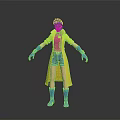 Colorful 3D Animated Character Model With Yellow Coat Pink Shirt Blue Gloves And Boots