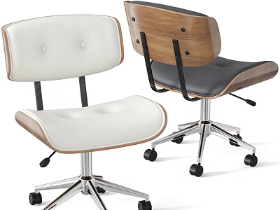 Swivel Table And Chair Combination With White Dark Leather Seats Wooden Backs Metal Bases 3d model