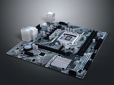 Detailed Computer Motherboard Circuit Board With CPU Socket And Capacitors 3d model
