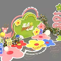 Creative Floral Decor With Colorful Flower Shapes Deer Figure And Gift Boxes