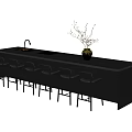 Stylish Black Kitchen Bar Counter With Faucet Sink Stools And Decorative Vase