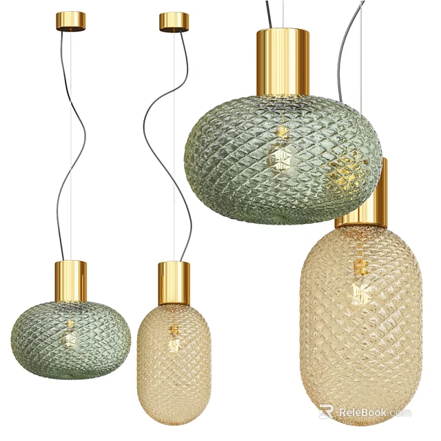 Elegant Glass Pendant Lights With Diamond Pattern And Gold Metal Accents 3d model 