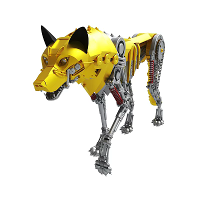 Yellow Mechanical Wolf With Robotic Structure Featuring Metal Parts And Mechanical Joints 3d model