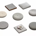 Various Floor Cushions In Round Square Shapes With Textured Plain And Checkered Patterns 3d model