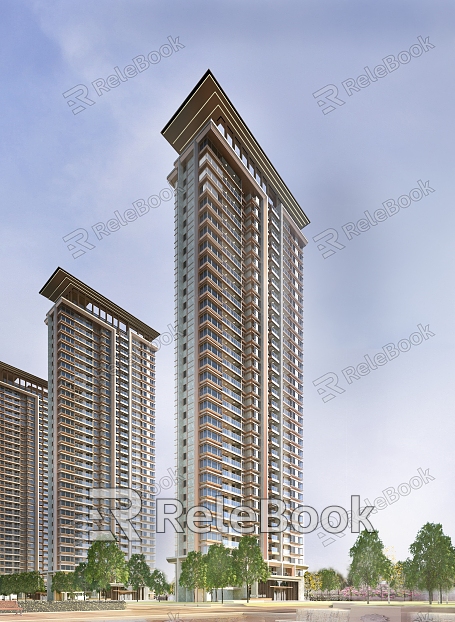 Modern residential area cornice high-rise residential building model