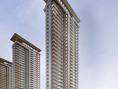 Modern residential area cornice high-rise residential building model