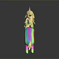 Colorful Unicorn Character With Yellow Mane Rainbow Body Pink Horn Green Hooves In Leaping Pose