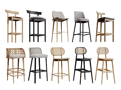 Modern Bar Stools With Various Designs Wooden Metal Frames And Upholstered Seats 3d model
