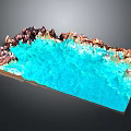 Artistic Tabletop Landscape With Blue Resin Surface And Brown White Rock Edges