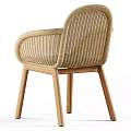 Stylish Rattan Leisure Chair With Wooden Frame And Green Seat Cushion