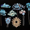 Traditional Chinese Blue Floral Butterfly Lotus Design Handcrafted Hair Pins And Decorative Pendants