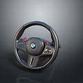 Black Leather Steering Wheel With BMW Logo Control Buttons And Red Accents