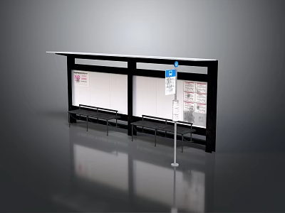 Bus Shelter Equipment With Seats And Information Display Boards For Transit 3d model