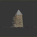 Traditional Red Brick Tower Structure With Pointed Gray Roof And Green Grassy Surroundings