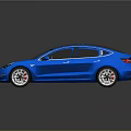 Blue Electric Sedan With Transparent Roof And Light Colored Seats Shiny Body