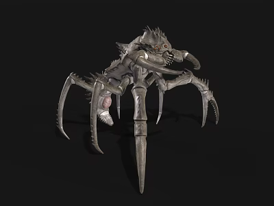 Futuristic Mechanical Spider Sculpture With Sharp Metal Legs And Detailed Design 3d model