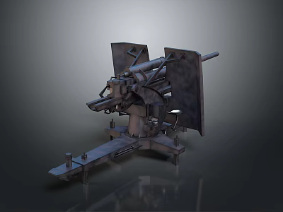 Vintage Metal Artillery Weapon With Mechanical Barrel Mount Shield And Support Structure 3d model