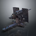 Vintage Metal Artillery Weapon With Mechanical Barrel Mount Shield And Support Structure