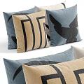 Four Decorative Throw Pillows With Unique Patterns And Colors 3d model