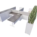 Modern Office Desk Workspace With Partition And Green Plants Setup 3d model
