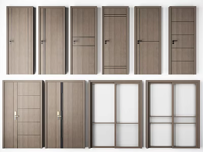 Various Wooden Hinged Doors With Different Panel Designs And Glass Inserts 3d model