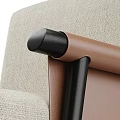 Modern Beige Fabric Armchair With Brown Armrests And Black Wooden Legs