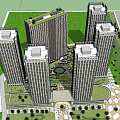 Modern High Rise Residential Buildings With Green Roofs Surrounding Greenery Roads And Square