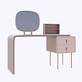 Modern Light Colored Dressing Table With Oval Mirror Small Shelf And Drawers